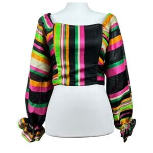 Ramy Brook Top Size 2 Striped Cropped long sleeve bustier